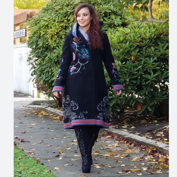 IVKO Black Wool Embroidered Hooded Coat.  Size 40. - Picture 3 of 15